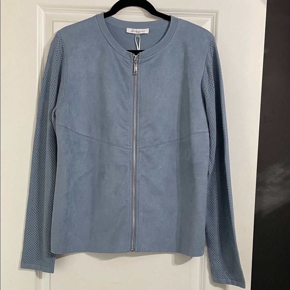 Sioni Mixed Media Jacket In Ocean Suede Size Large NWT